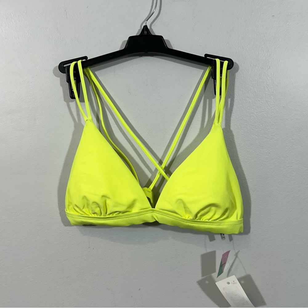 NWT electric yellow green triangle double strap cross back bikini top